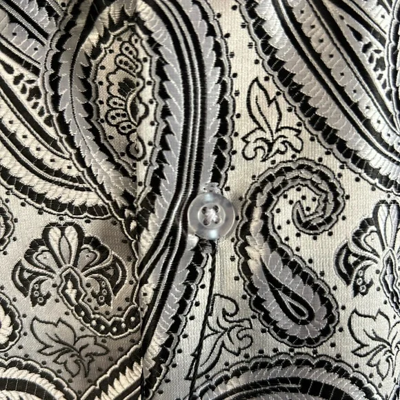 New Barry Wang Mens Small Grey/Silver and Black Long Sleeve Button Down - Picture 2 of 5